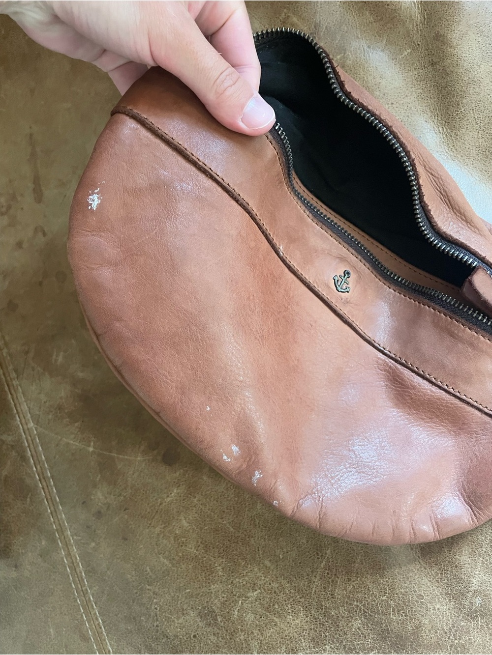 Women’s Tan Leather Crossbody Belt Bag with Anchor Accent - Picture 3 of 4